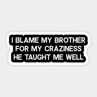 I blame my brother for my craziness Sticker